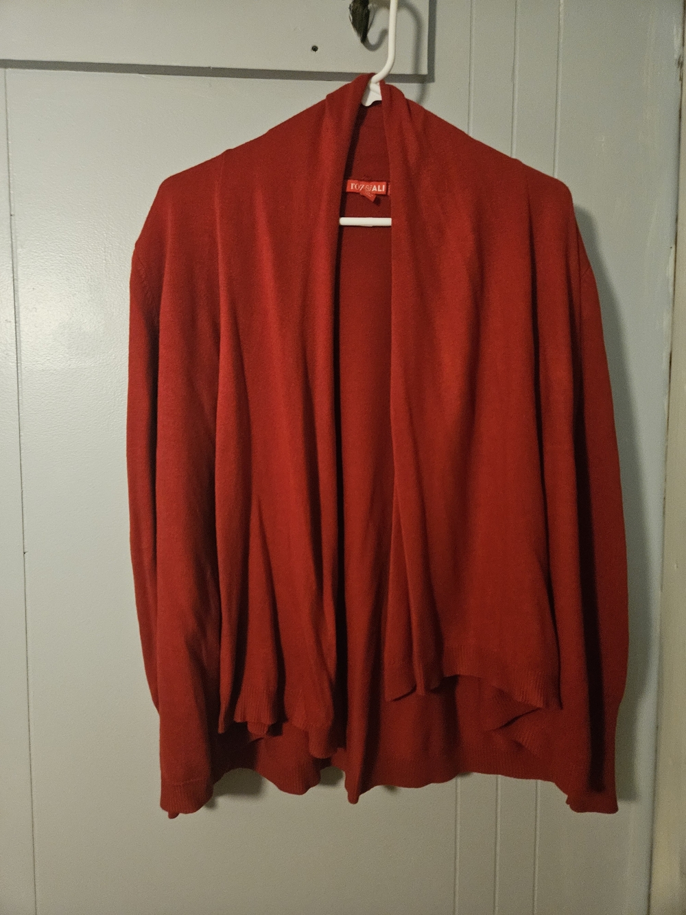 Roz & Ali Red Open-Front Draped Cardigan